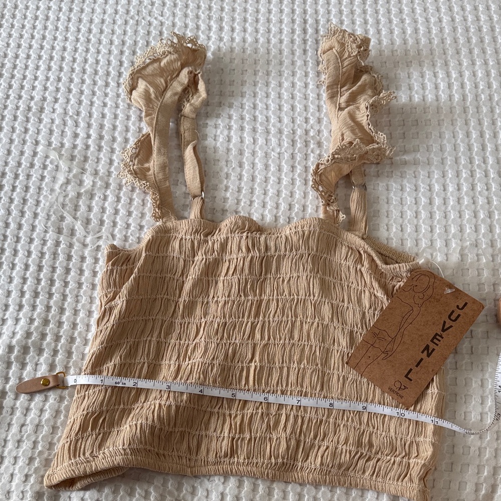 Ruffled Beige Crop Top